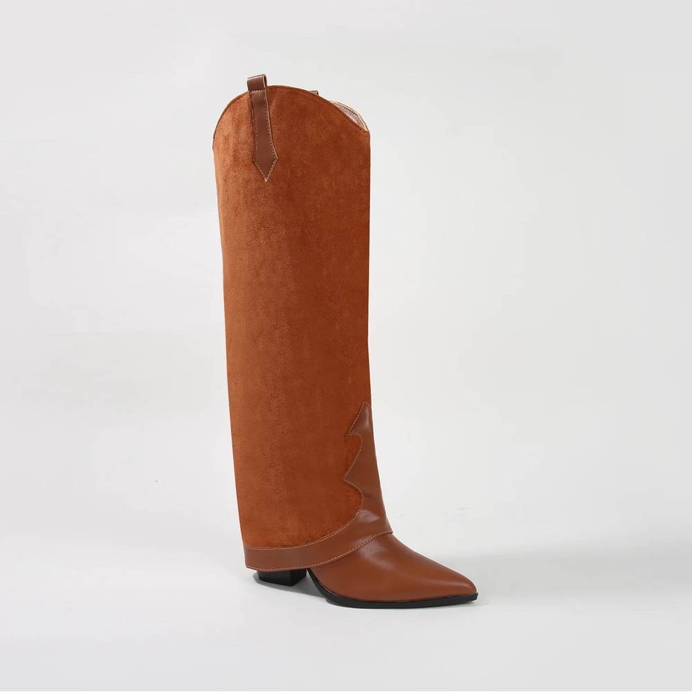 * Berness Camel Suedette Foldover Knee High 4” Boot - Picture 4 of 5